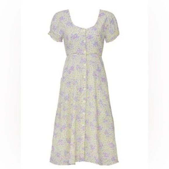 LoveShackFancy Yellow and Purple Regina Cotton Midi Dress Floral Printed Size 10 - Picture 2 of 11